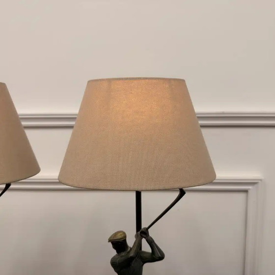 Set di Lampade da Tavolo Golfers in Bronzo, Legno, Klassiek (foto 6 di 9)