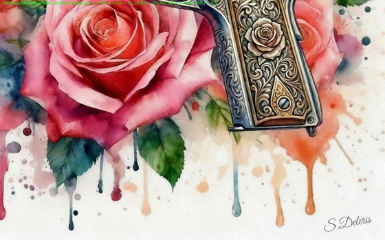 Image 1 of Aquarel op acrylcanvas / Guns and Roses / (60x60 cm)