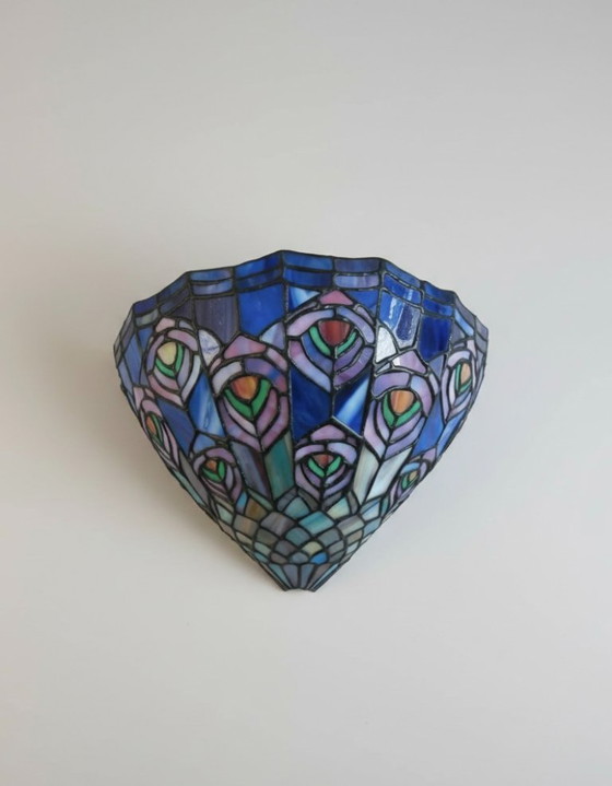 Image 1 of 2x Vintage Tiffany wandlampen pauwenpatroon