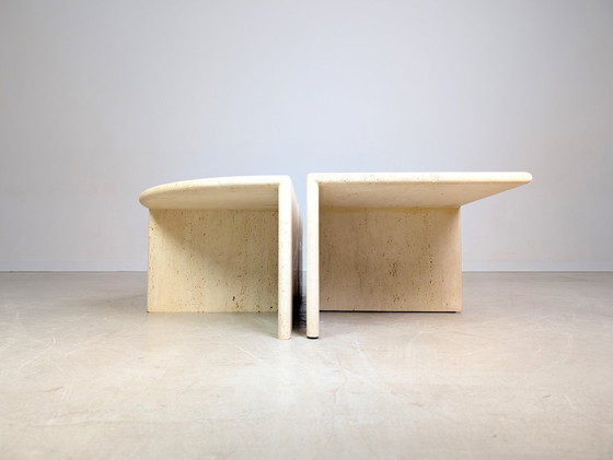 Image 1 of 4er Set italienische Midcentury Couchtische Travertin 1970 Vintage