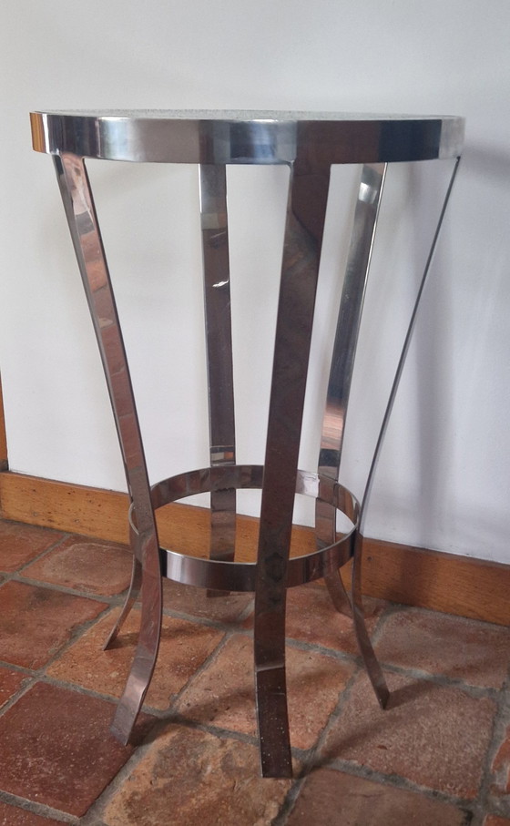 Image 1 of Vintage Round Side Table Chrome With Glass 40 Diameter