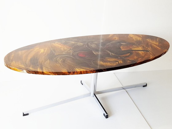 Image 1 of SUPERB COFFEE TABLE WITH HORSES 1960s 1970s VINTAGE PLASTIC RESIN 60s 70s