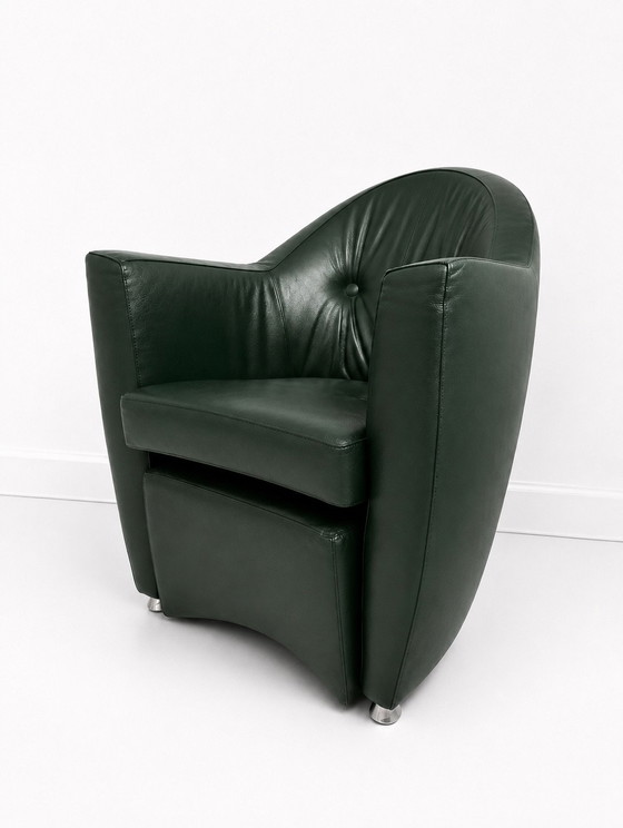 Leolux Carabita met hocker donkergroen leer, Fauteuils (foto 7 van 8)