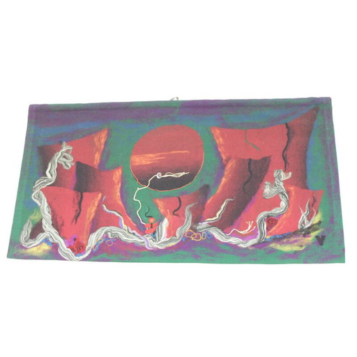 Vintage brightly colored tapestry by A. Kybal, Czechoslovakia 1970