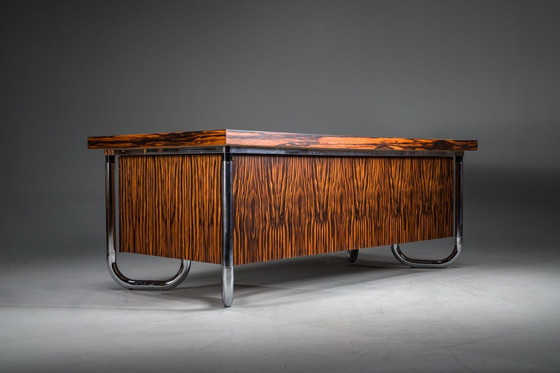 Image 1 of Makassar Ebony Executive Desk with Chromed Futuristic Legs, 1970s