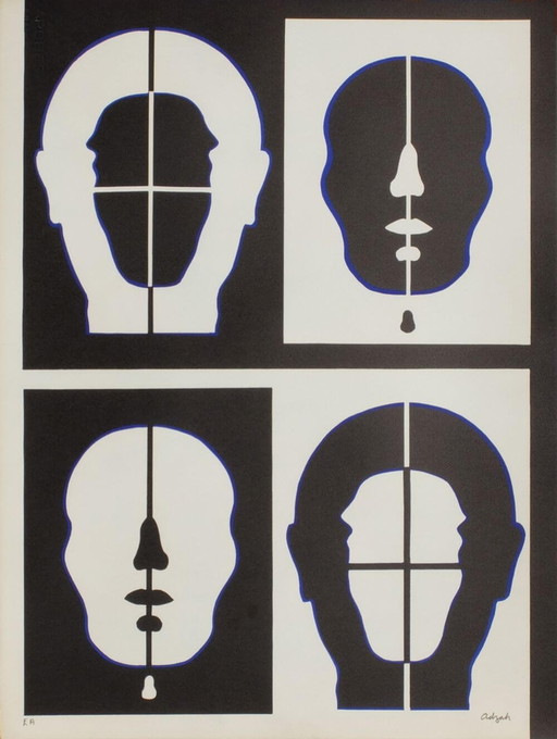 Lithographie Visage Négatif de Roy AdzaK, 1972