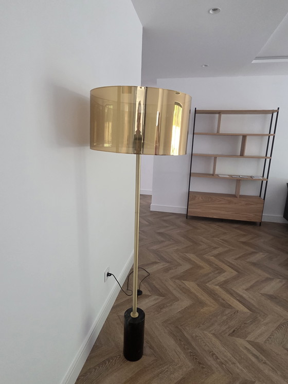 Image 1 of Elegant Modern Floor Lamp with Marble Base & Gold Shade