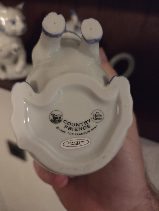 Vintage Franklin Mint Country Friends Set de 12 crémiers en porcelaine peints à la main