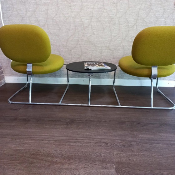 Image 1 of Panchina vintage per sala d'attesa; 2 posti con tavolo