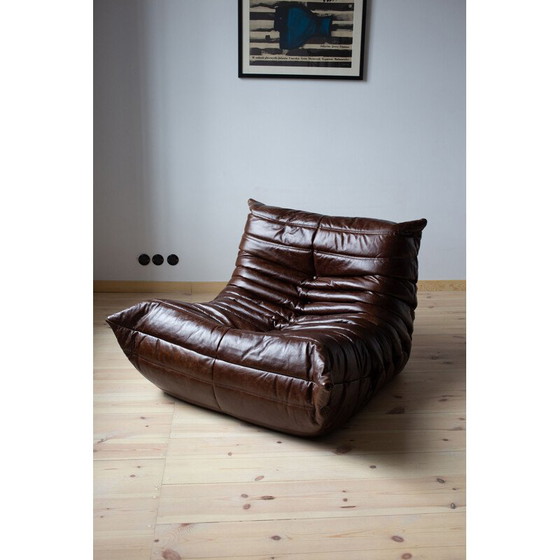 Image 1 of Ensemble salon vintage Togo en cuir marron par Michel Ducaroy pour Ligne Roset, France 1973