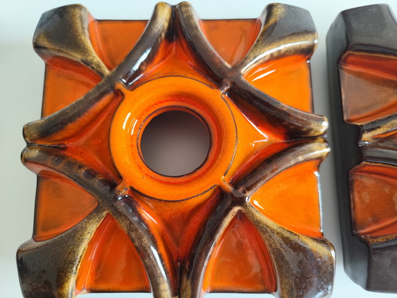 Image 1 of Applique da parete vintage in ceramica Honsel "Fossil" – Fat Lava anni '70 (coppia)