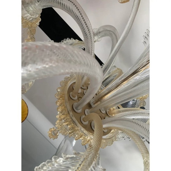 Image 1 of Lampadario in vetro di Murano in stile veneziano trasparente e oro con fiori e foglie