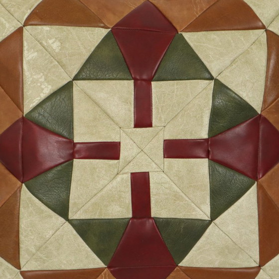 Image 1 of Vintage Patchwork Cushion Plaid Pattern Faux Leather