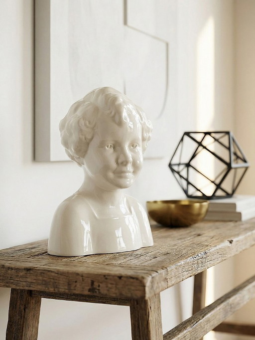 Très rare grand buste en faïence de Sarreguemines Art Déco ancien