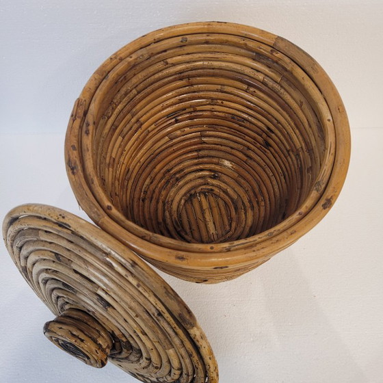 Image 1 of Cestino vintage in rattan con coperchio, XX secolo - Francia