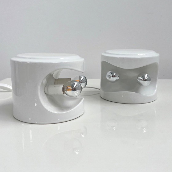 Pair Of White Stacking Ceramic Table Lamps From Perdomello 70 Italy, 1970s (photo 5 of 10)