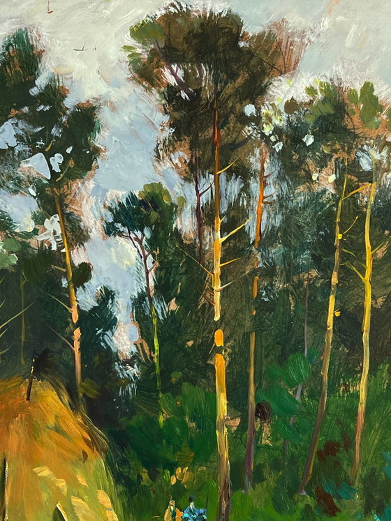 Image 1 of Peinture à l'huile originale représentant un paysage naturel : La route vers la forêt