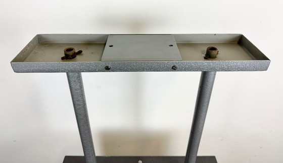 Image 1 of Grote industriële vierkante plafondklok met twee zijden van Pragotron, jaren 70