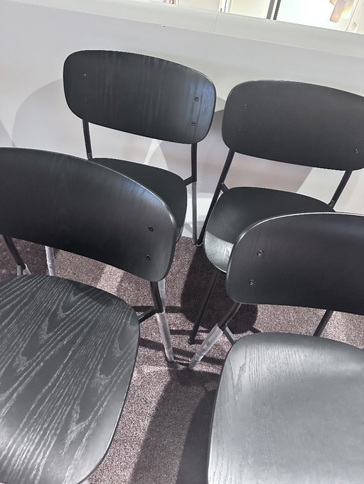 4 zwarte vintage eetkamerstoelen