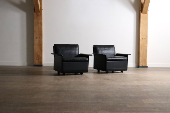 Image 1 of Paar Dieter Rams Modell 620 Lounge-Sessel, schwarzes Leder, für Vitsoe, 1980er Jahre
