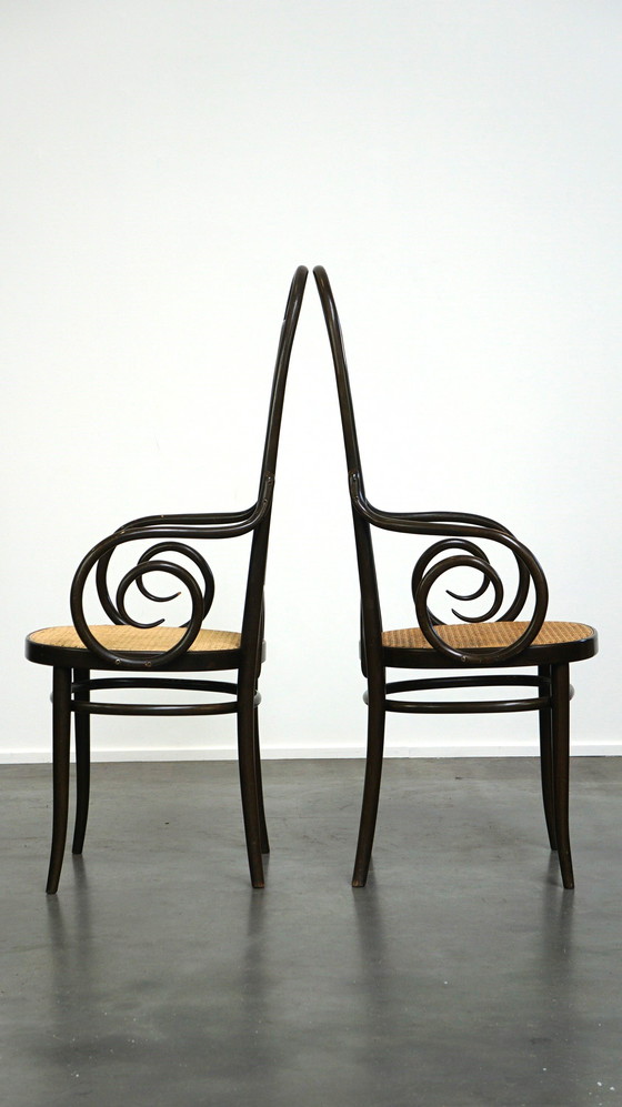 Image 1 of 2X High Vintage Bentwood "Long John" Thonet Design Stühle mit Armlehnen