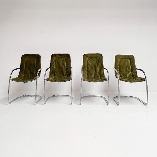 Juego de 4 sillas de alambre cromado diseñadas por Gastone Rinaldi para Rima, década de 1960.