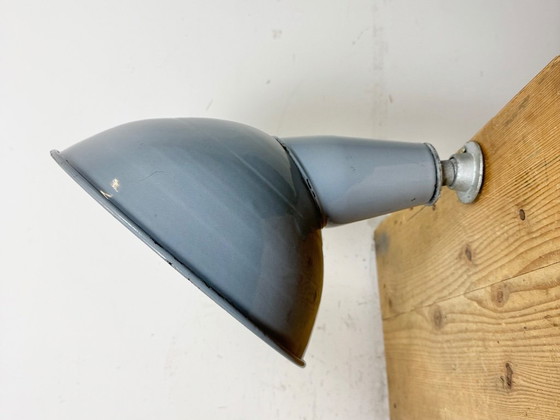 Image 1 of Industrial British Grey Enamel Factory Wall Lamp, 1960s