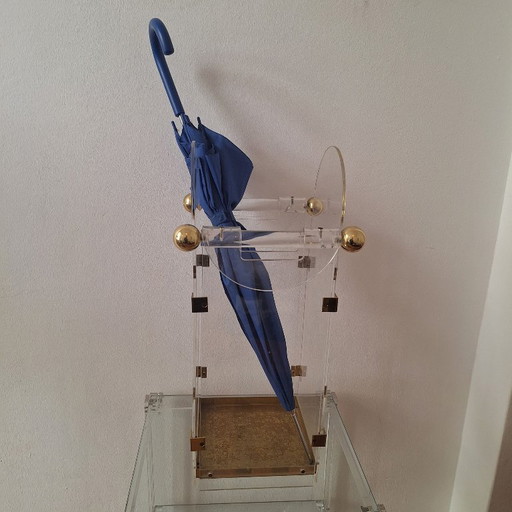 Porte-parapluie Fontana Arte des années 1970 en lucite/acrylique et laiton