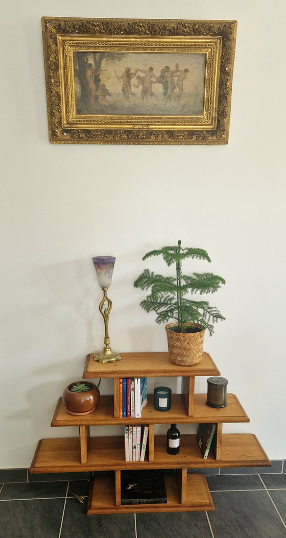 Image 1 of Lage plank in brutalistische stijl - massief eiken - jaren 1940