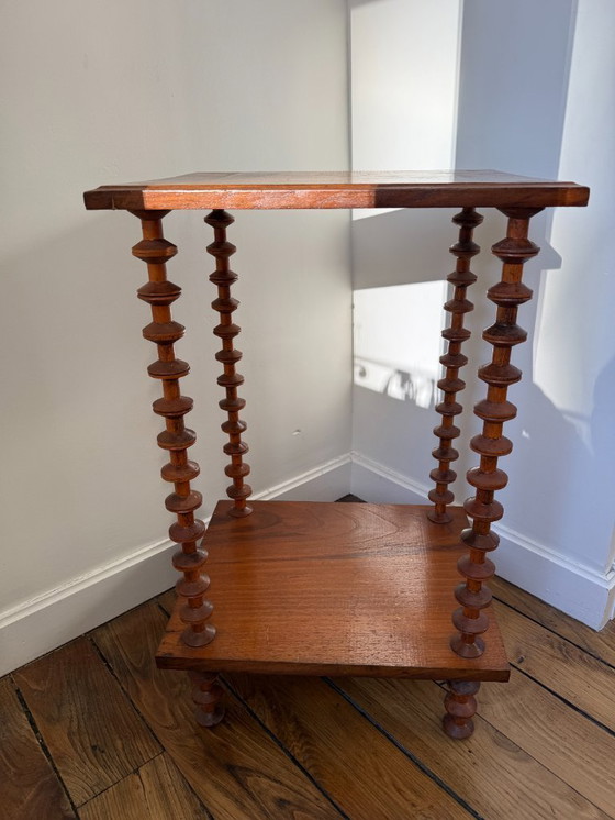 Image 1 of Table d'appoint / sellette en bois art déco étagère bobines années 50