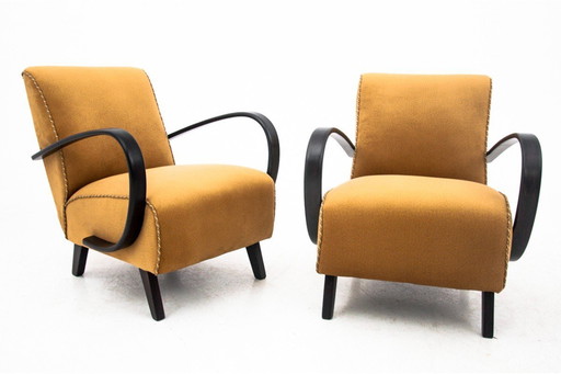 Deux fauteuils vintage jaunes de J. Halabala, Tchécoslovaquie, années 1930