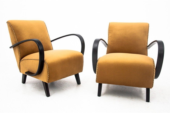 Image 1 of Two yellow vintage armchairs by J. Halabala, Czechoslovakia, 1930s
