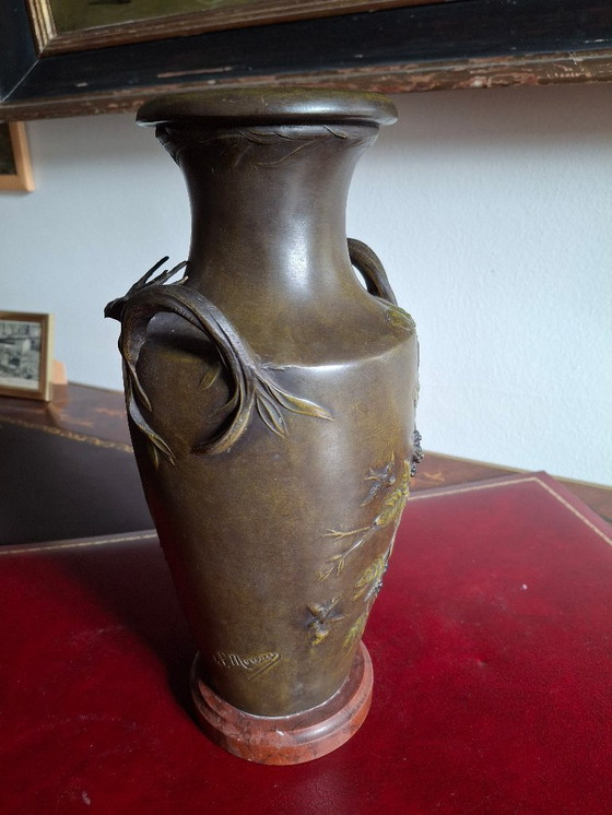 Image 1 of Pair of Art Nouveau spelter vases with triple patina, signed Louis and François Moreau
