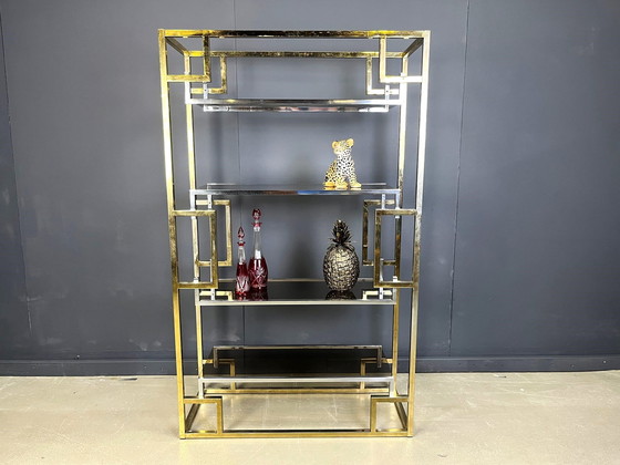 Image 1 of Mobiletto da parete vintage in ottone e cromo, anni '70