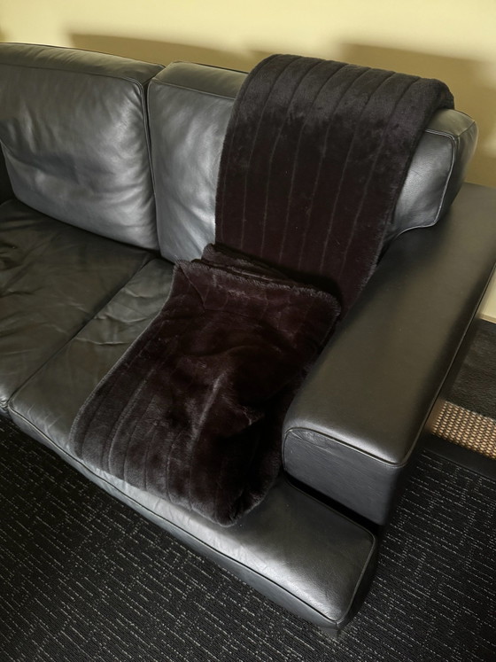 Poltrona Frau „Socrate“ / „Socrate Large“, 3er-Set Premium Ledermöbel (Schwarz), 2 Sitzer Sofas, Holz (Foto 3 von 5)