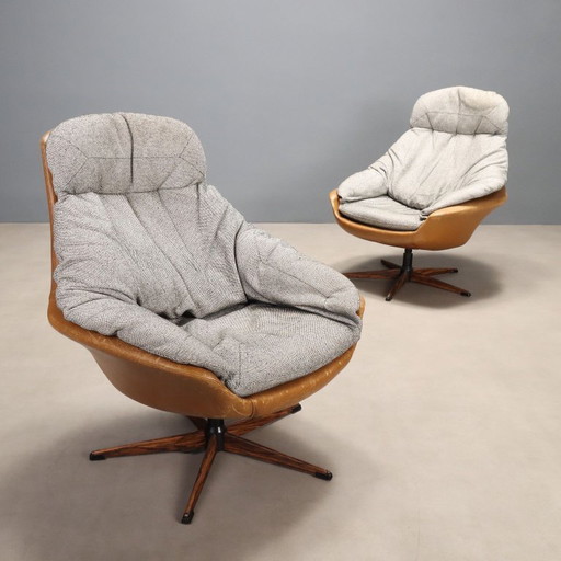 Coppia di poltrone vintage anni '70 in pelle e tessuto
