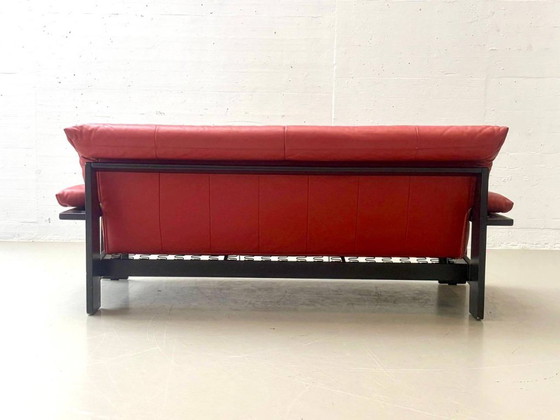 Ligne Roset vintage leren bank, jaren 80 – 3-5 zitsbanken, Wood, Leather (photo 7 of 13)