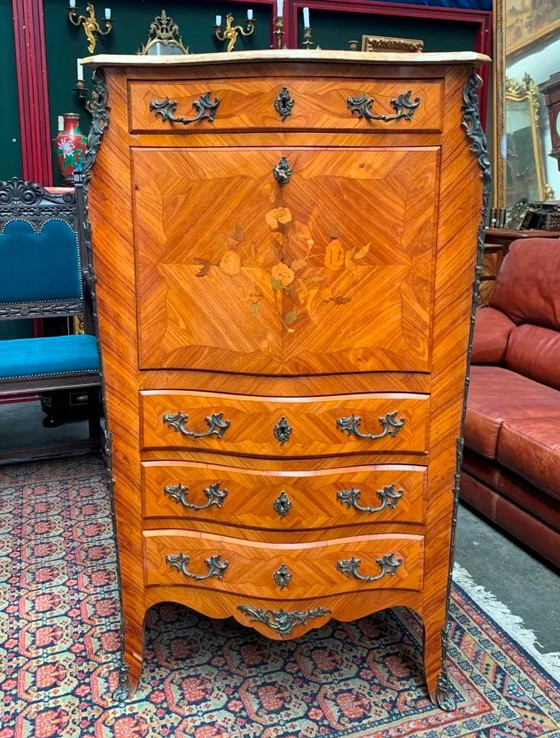 Antico scrittoio francese in bronzo e intarsi in legno. – Scrivanie, Bronze, Marble (photo 10 of 10)