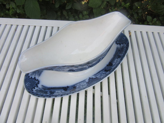 Image 1 of ANTIEKE PORSELEINEN JUSKOM SHANGHAI blauw wit