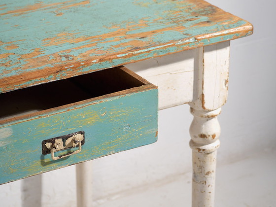 Mesa auxiliar antigua con pátina verde turquesa (c.1920) #7, Mesas auxiliares, Madera, Metal, Rustic (foto 18 de 24)