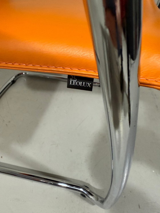 Image 1 of 4 x Leolux Freyr Stühle in orangefarbenem Leder