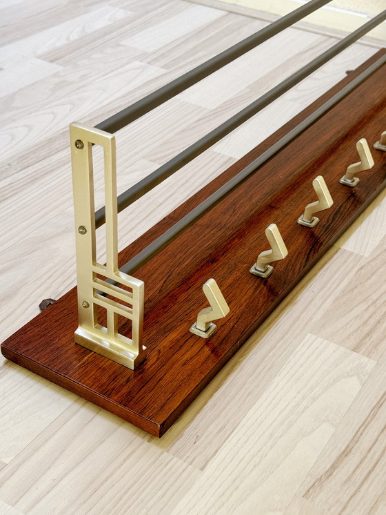 Image 1 of Vintage Art Deco Coat Rack with 7 Chrome hooks and Hat Shelf