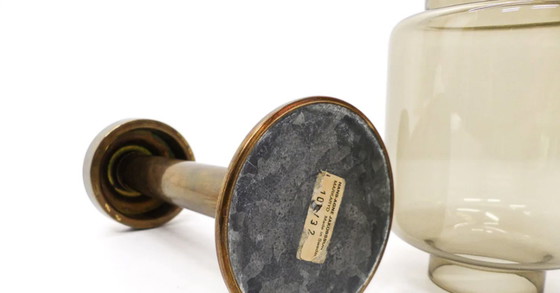 Image 1 of Set of 3 large Swedish candlesticks in brass and tinted glass by Hans-Agne Jakobsson for Markaryd, model L-102/32 "Claudia" 1960