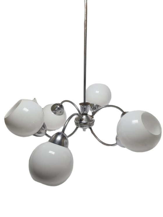 Art Deco Style Chandelier, Poland, 1960s – Glass, Metal (photo 4 of 12)