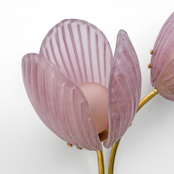 Image 1 of Coppia di applique Tulipani in vetro di Murano e ottone