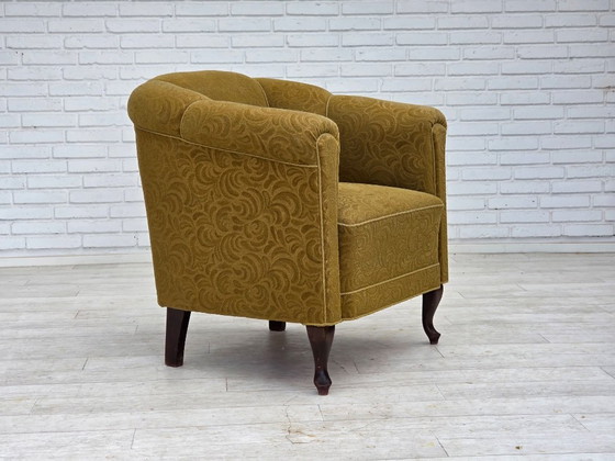 Image 1 of Fauteuil relax danois des années 1950, laine d'ameublement vert clair, bois de chêne.