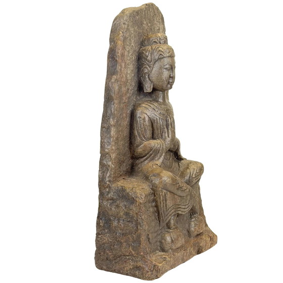 Zeldzame vroege Chinese stenen Guanyin (Avalokiteshvara) stele – Mogelijk Noordelijke Wei, 5e–6e eeuw – 45,6 (photo 2 of 11)