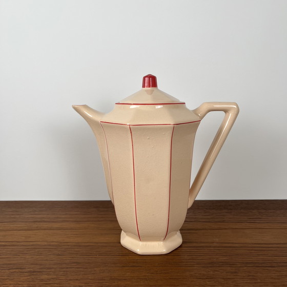 Image 1 of Digoin-Sarrguemines Art Deco Pink and Red Coffee/Tea Set