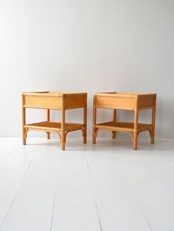 Image 1 of Paar DUX Scandinavische nachtkastjes in bamboe