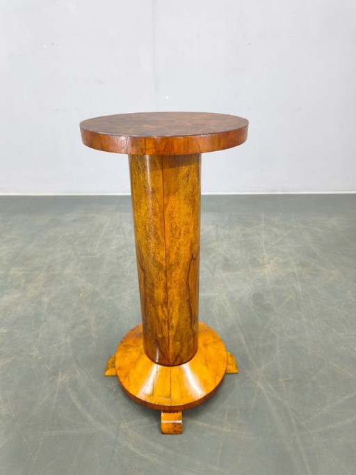 Art Deco Walnut Pedestal Table, Czechoslovakia, 1930s
